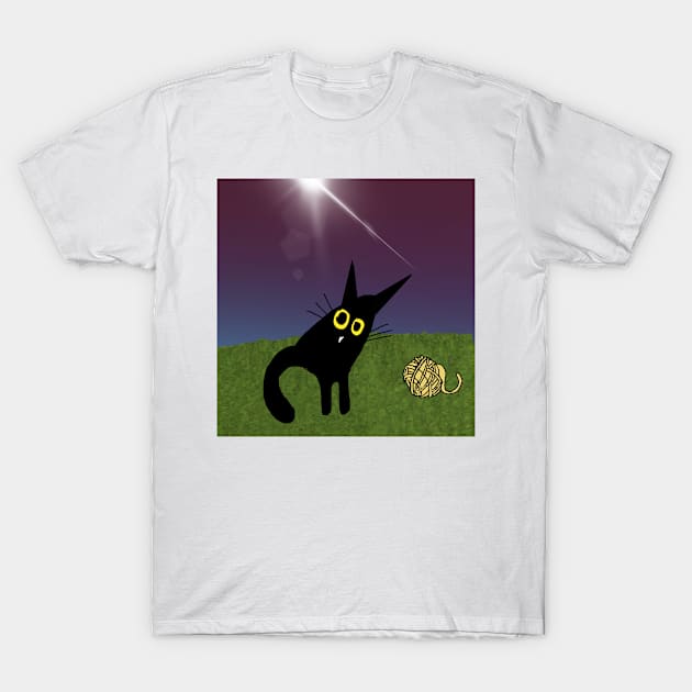 This is a black cat landscape T-Shirt by ediemakesart